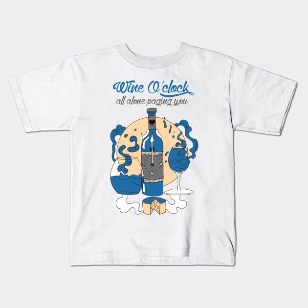 Blue and Grey Wine O'Clock Kids T-Shirt by kenallouis